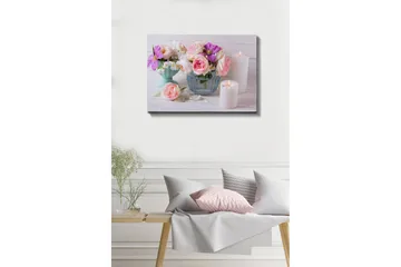 Canvastavla - Färgrik bukett av blommor i olika vaser - Rosa / Lila / Vit - Inredning - Tavlor & konst - Canvastavlor