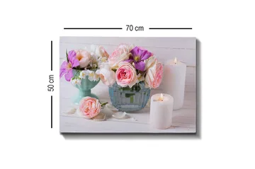Canvastavla - Färgrik bukett av blommor i olika vaser - Rosa / Lila / Vit - Inredning - Tavlor & konst - Canvastavlor