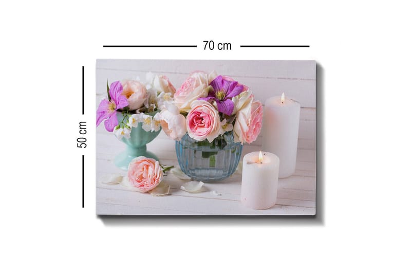 Canvastavla - Färgrik bukett av blommor i olika vaser - Rosa / Lila / Vit - Inredning - Tavlor & konst - Canvastavlor