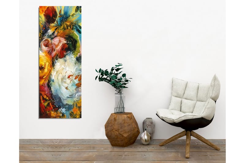 Canvastavla - Färgrik bukett av blommor med inslag av gröna bladverk - Röd / Gul / Vit - Inredning - Tavlor & konst - Canvastavlor