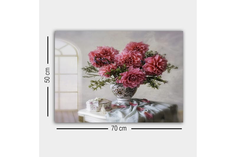 Canvastavla - Färgrik bukett av dahlior i en vacker vas - Rosa / Grön / Vit - Inredning - Tavlor & konst - Canvastavlor