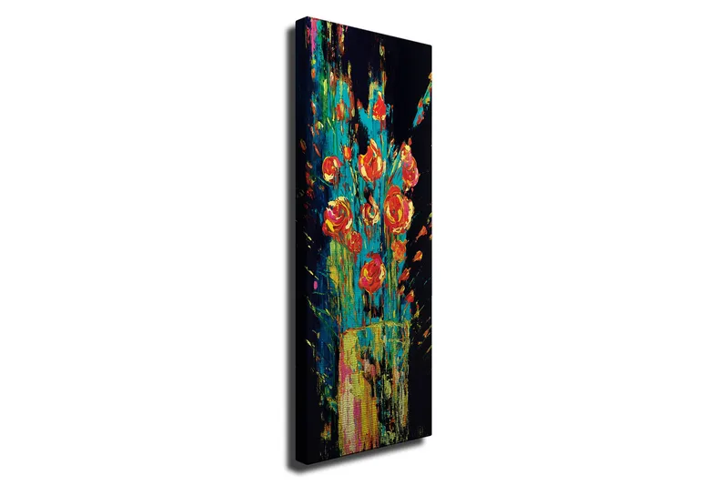 Canvastavla - Färgrik bukett av rosor i en vas, Röd / Grön / Gul