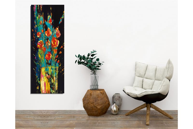 Canvastavla - Färgrik bukett av rosor i en vas - Röd / Grön / Gul - Inredning - Tavlor & konst - Canvastavlor