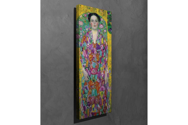 Canvastavla - Färgrik kvinna i blommig klänning omgiven av en grön bakgrund - Gul / Grön / Rosa - Inredning - Tavlor & konst - Canvastavlor