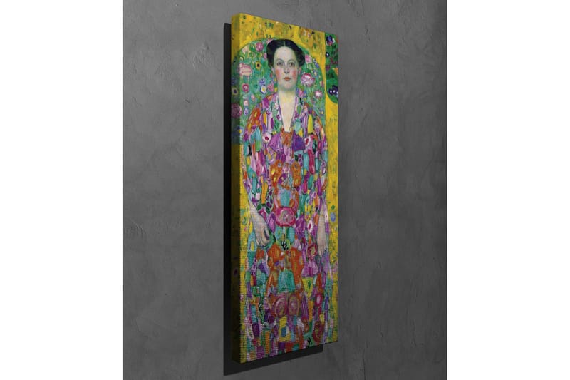 Canvastavla - Färgrik kvinna i blommig klänning omgiven av en grön bakgrund - Gul / Grön / Rosa - Inredning - Tavlor & konst - Canvastavlor