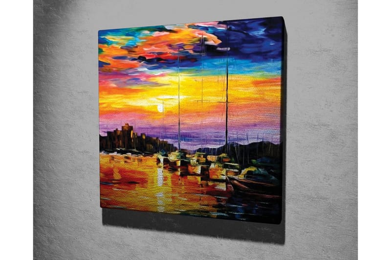 Canvastavla - Färgrik solnedgång över en hamn med segelbåtar - Orange / Lila / Blå - Inredning - Tavlor & konst - Canvastavlor