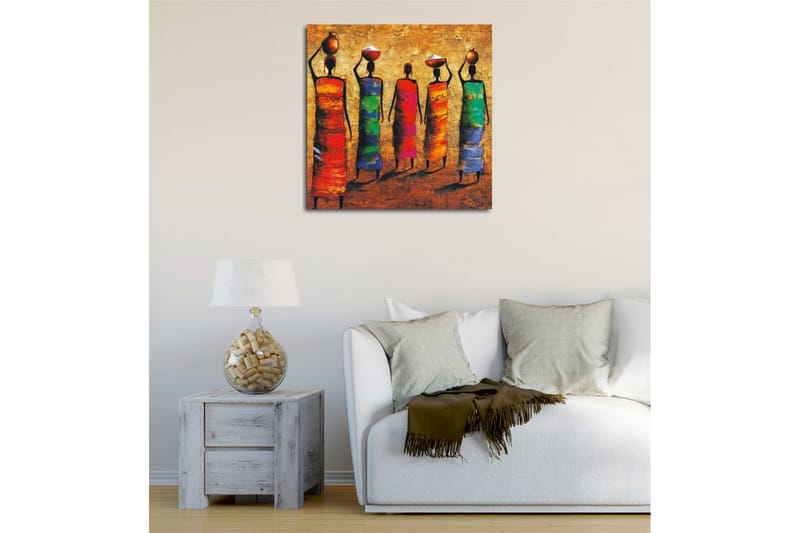 Canvastavla - Fem kvinnor i färgglada klänningar som bär krukor på huvudet - Röd / Grön / Blå - Inredning - Tavlor & konst - Canvastavlor