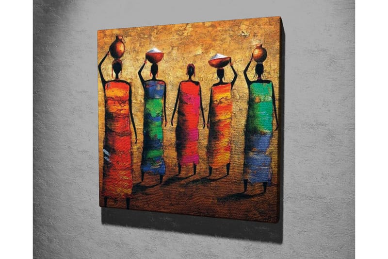 Canvastavla - Fem kvinnor i färgglada klänningar som bär krukor på huvudet - Röd / Grön / Blå - Inredning - Tavlor & konst - Canvastavlor