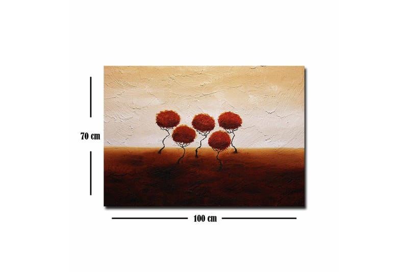Canvastavla - Fem stiliserade träd med runda, röda kronor på en mjukt böljande bakgrund - Röd / Brun / Beige - Inredning - Tavlor & konst - Canvastavlor
