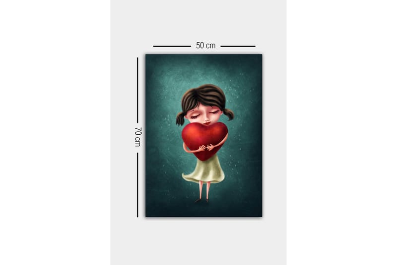 Canvastavla - Flicka som håller ett stort rött hjärta - Röd / Grön / Beige - Inredning - Tavlor & konst - Canvastavlor