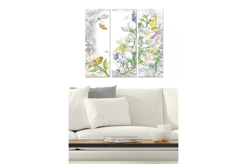 Canvastavla Floral 3-pack Flerf ärgad, 20x50 cm