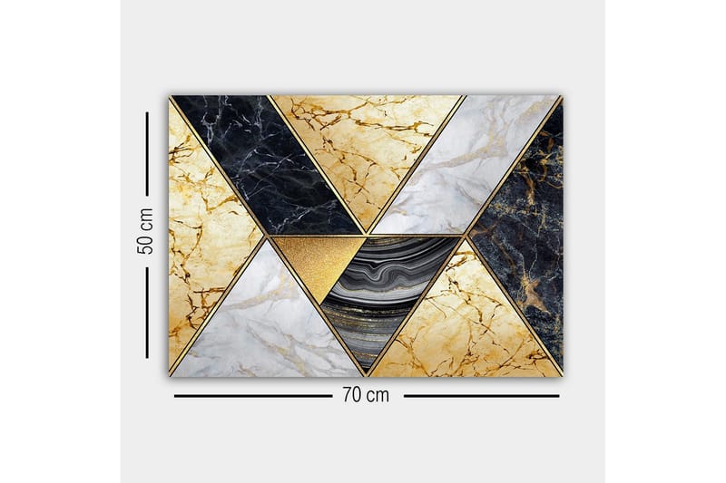 Canvastavla - Geometrisk komposition med marmorliknande trianglar i olika färger - Guld / Svart / Vit - Inredning - Tavlor & konst - Canvastavlor