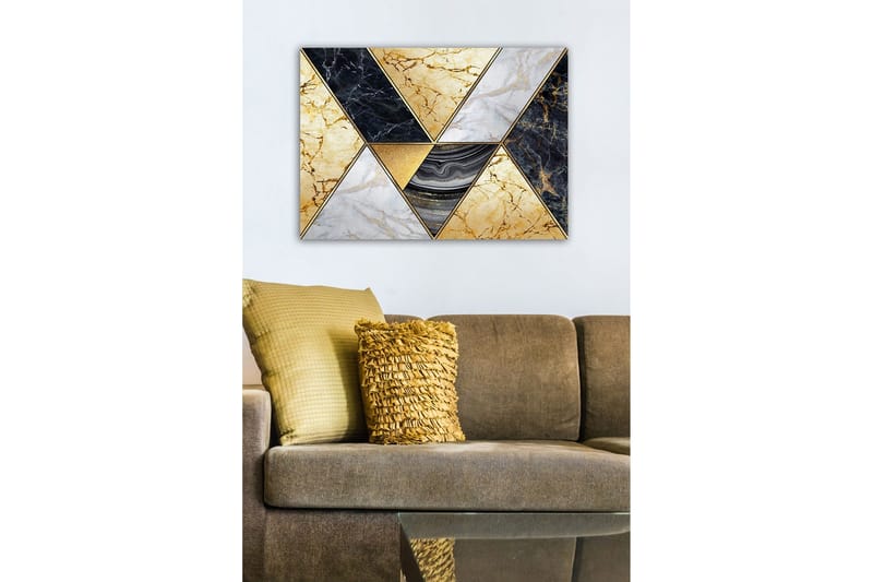 Canvastavla - Geometrisk komposition med marmorliknande trianglar i olika färger - Guld / Svart / Vit - Inredning - Tavlor & konst - Canvastavlor