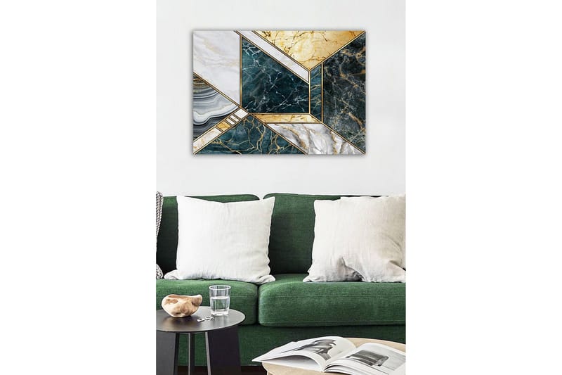 Canvastavla - Geometrisk komposition med marmorliknande ytor - Mörkgrön / Vit / Guld - Inredning - Tavlor & konst - Canvastavlor