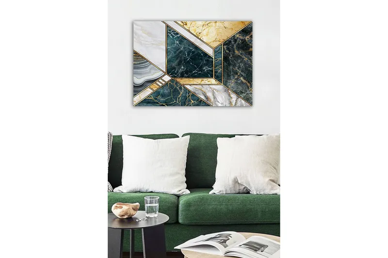 Canvastavla - Geometrisk komposition med marmorliknande ytor - Mörkgrön / Vit / Guld - Inredning - Tavlor & konst - Canvastavlor