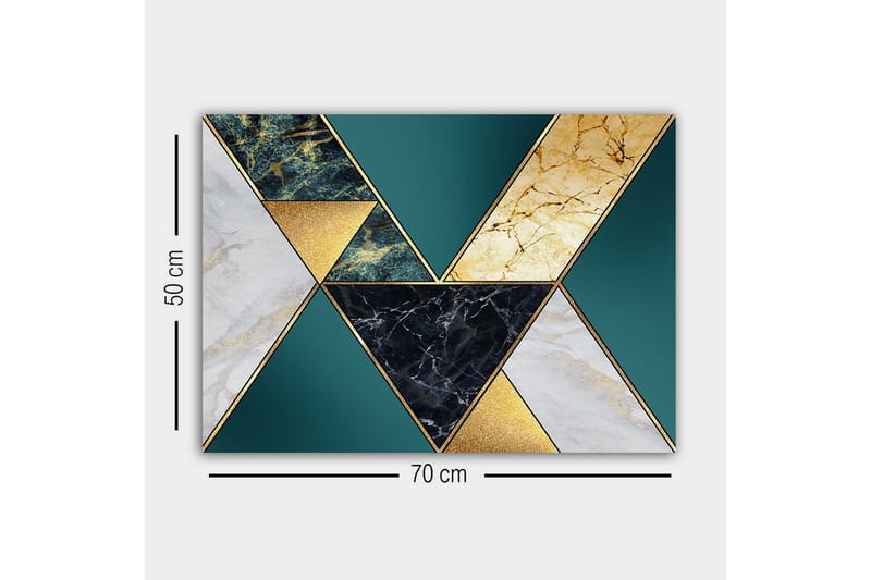 Canvastavla - Geometrisk komposition med trianglar i olika material och färger - Mörkgrön / Guld / Svart - Inredning - Tavlor & konst - Canvastavlor
