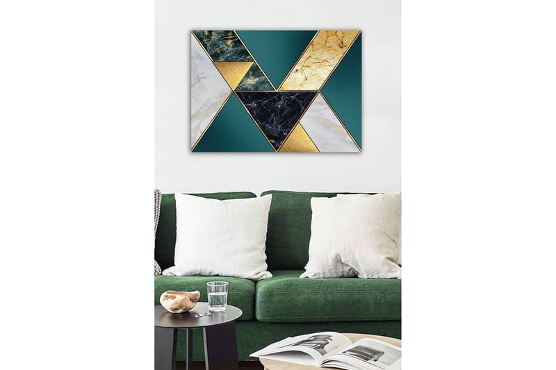 Canvastavla - Geometrisk komposition med trianglar i olika material och färger - Mörkgrön / Guld / Svart - Inredning - Tavlor & konst - Canvastavlor
