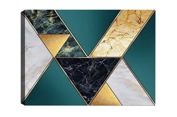 Canvastavla - Geometrisk komposition med trianglar i olika material och färger - Mörkgrön / Guld / Svart - Inredning - Tavlor & konst - Canvastavlor