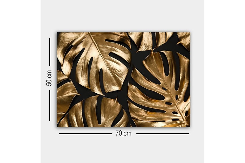 Canvastavla - Glänsande monstera-blad i guldtoner - Guld / Svart - Inredning - Tavlor & konst - Canvastavlor