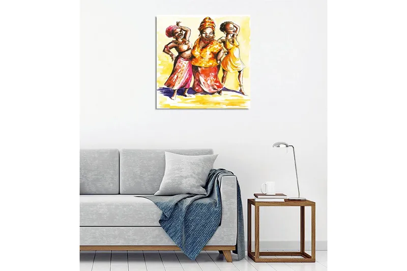 Canvastavla - Glada kvinnor i färgglada kläder som dansar - Gul / Orange / Rosa - Inredning - Tavlor & konst - Canvastavlor
