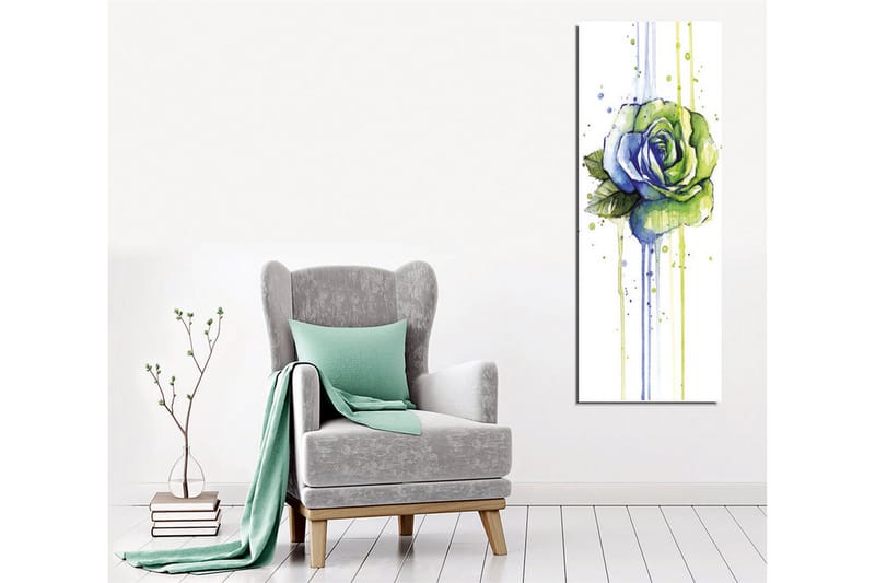 Canvastavla - Grön och blå ros med droppande akvarelleffekter - Grön / Blå - Inredning - Tavlor & konst - Canvastavlor