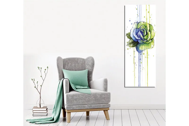 Canvastavla - Grön och blå ros med droppande akvarelleffekter - Grön / Blå - Inredning - Tavlor & konst - Canvastavlor