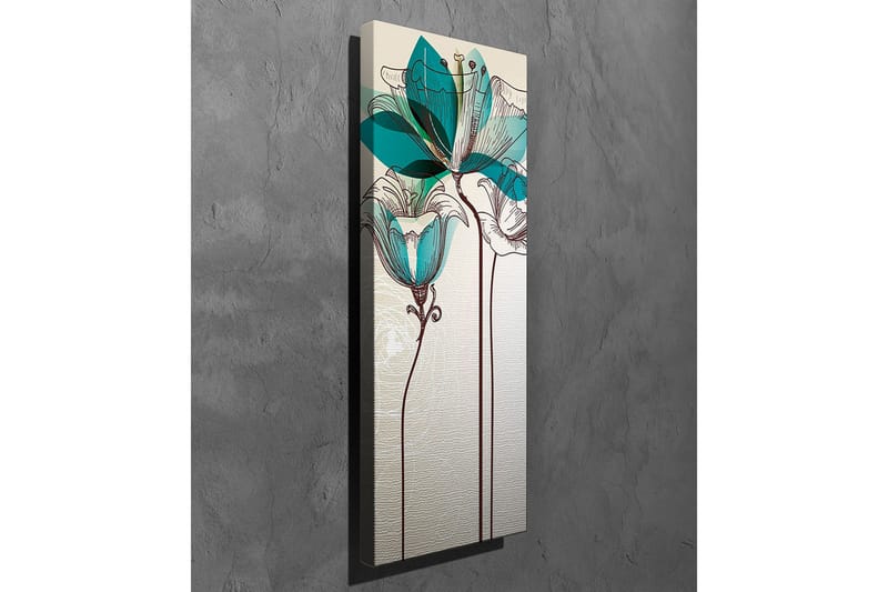 Canvastavla - Grafisk blomsterillustration med turkosa transparenta blad och brun linjeteckning - Beige / Brun / Turkos - Inredning - Tavlor & konst - Canvastavlor