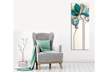 Canvastavla - Grafisk blomsterillustration med turkosa transparenta blad och brun linjeteckning - Beige / Brun / Turkos - Inredning - Tavlor & konst - Canvastavlor