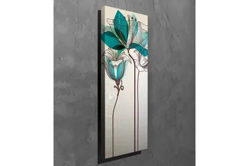 Canvastavla - Grafisk blomsterillustration med turkosa transparenta blad och brun linjeteckning - Beige / Brun / Turkos - Inredning - Tavlor & konst - Canvastavlor