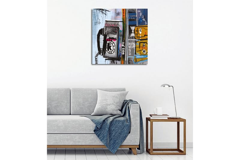 Canvastavla - Grafisk komposition med telefon och abstrakta figurer - Blå / Svart / Gul - Inredning - Tavlor & konst - Canvastavlor