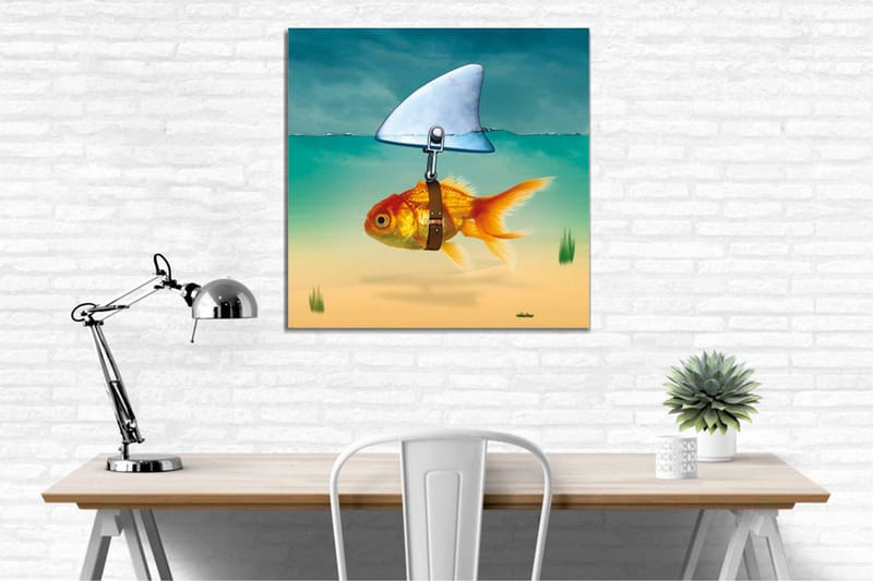 Canvastavla - Guldfisk med simfena som simmar i klart vatten - Turkos / Orange / Beige - Inredning - Tavlor & konst - Canvastavlor