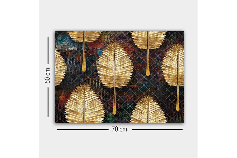 Canvastavla - Gyllene blad i ett mönstrat arrangemang - Guld / Mörkblå / Grön - Inredning - Tavlor & konst - Canvastavlor