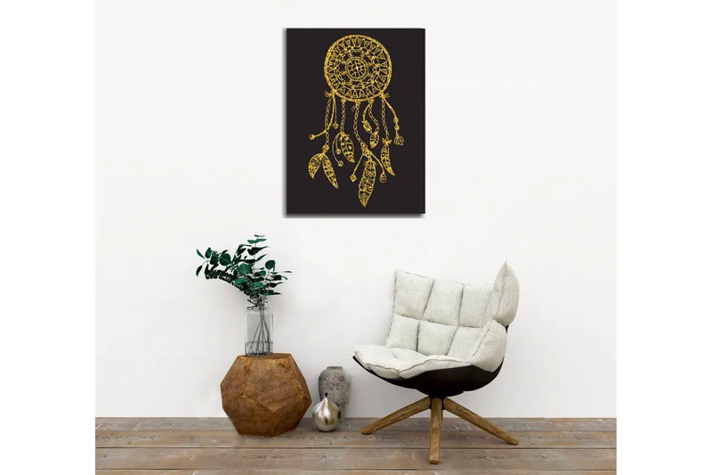 Canvastavla - Gyllene drömfångare med detaljerade mönster och hängen - Guld / Svart - Inredning - Tavlor & konst - Canvastavlor