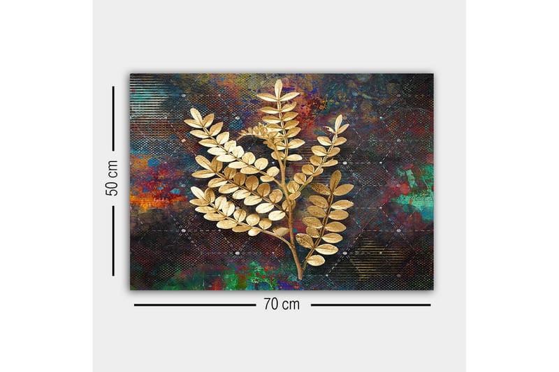 Canvastavla - Gyllene kvistar av lövverk mot en färgglad bakgrund - Guld / Mörkblå / Grön - Inredning - Tavlor & konst - Canvastavlor