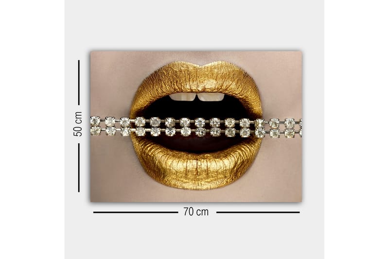 Canvastavla - Gyllene läppar med en glittrande kedja - Guld / Silver - Inredning - Tavlor & konst - Canvastavlor