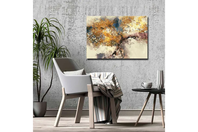 Canvastavla - Gyllene trädgrenar mot en mjuk bakgrund - Guld / Brun / Blå - Inredning - Tavlor & konst - Canvastavlor