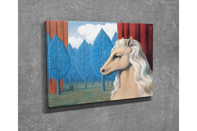 Canvastavla - Hästhuvud med vit man i en drömlik skogsmiljö - Blå / Röd / Beige - Inredning - Tavlor & konst - Canvastavlor