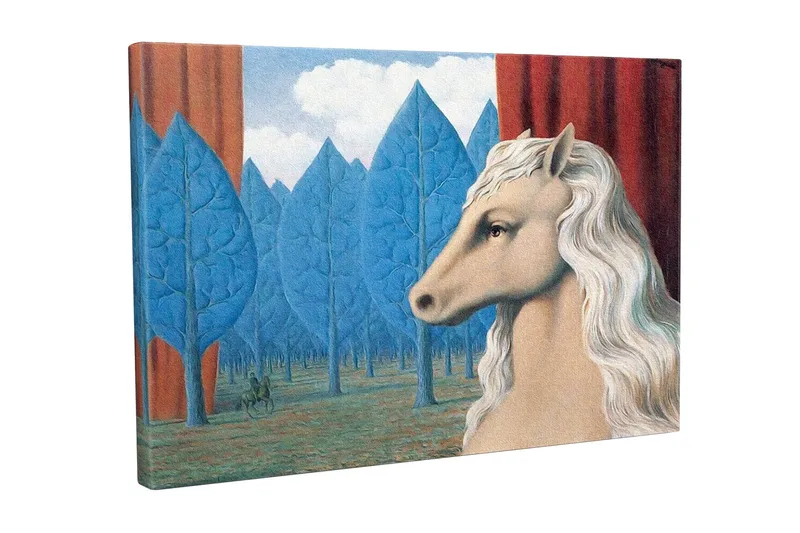 Canvastavla - Hästhuvud med vit man i en drömlik skogsmiljö, Blå / Röd / Beige