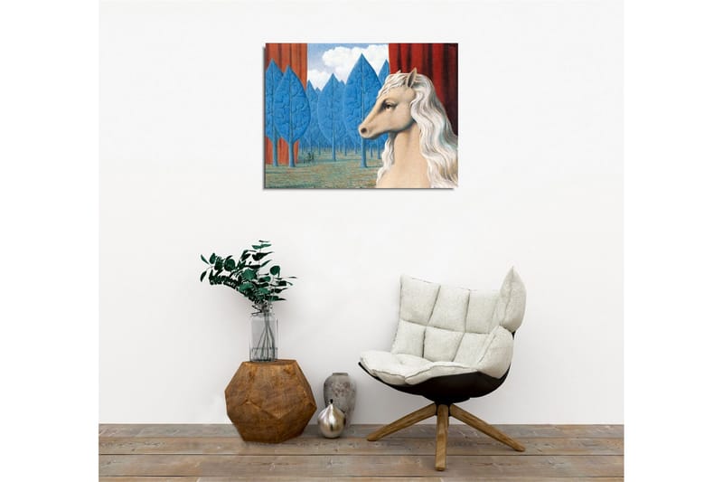 Canvastavla - Hästhuvud med vit man i en drömlik skogsmiljö - Blå / Röd / Beige - Inredning - Tavlor & konst - Canvastavlor