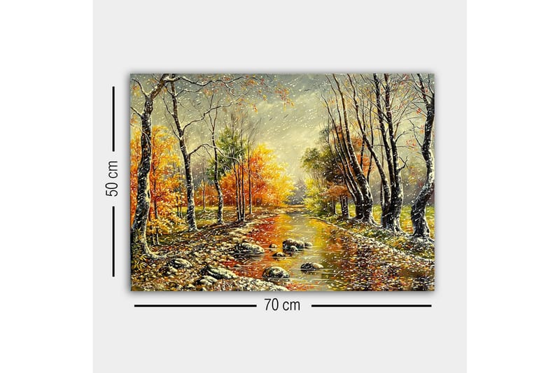 Canvastavla - Höstlandskap med färgglada träd och en spegelblanka flod - Orange / Grön / Brun - Inredning - Tavlor & konst - Canvastavlor