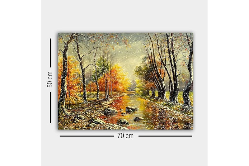 Canvastavla - Höstlandskap med färgglada träd och en spegelblanka flod - Orange / Grön / Brun - Inredning - Tavlor & konst - Canvastavlor