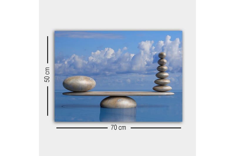 Canvastavla - Harmonisk balans av stenar på en plattform - Ljusblå / Beige / Grå - Inredning - Tavlor & konst - Canvastavlor