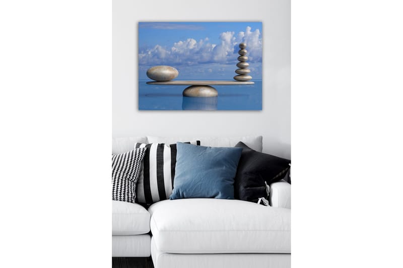 Canvastavla - Harmonisk balans av stenar på en plattform - Ljusblå / Beige / Grå - Inredning - Tavlor & konst - Canvastavlor