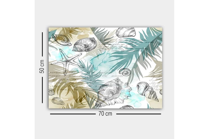 Canvastavla - Havsmotiv med snäckor och palmblad - Blå / Beige / Grön - Inredning - Tavlor & konst - Canvastavlor