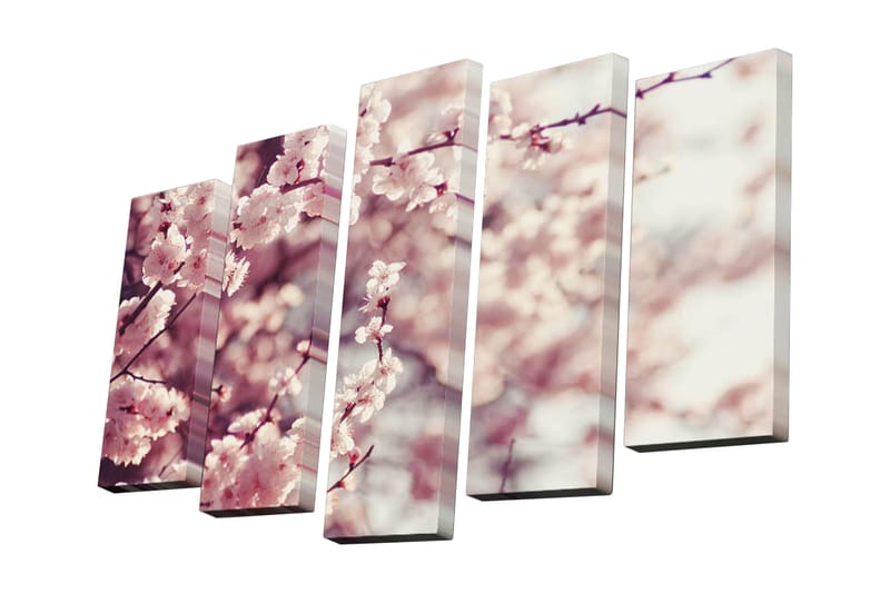 Canvastavla i 5 delar 82x50 cm - Blommande körsbärsgrenar i mjuka pastelltoner - Ljusrosa / Vit / Mörkrosa - Inredning - Tavlor & konst - Canvastavlor