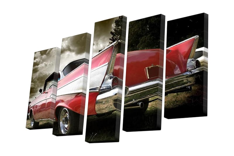 Canvastavla i 5 delar 82x50 cm - Klassisk bil med retrodesign - Röd / Silver / Svart - Inredning - Tavlor & konst - Canvastavlor
