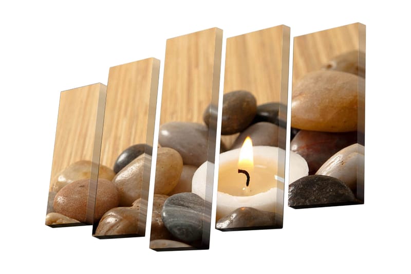 Canvastavla i 5 delar 82x50 cm - Lugnande komposition med stenar och ett brinnande ljus - Grå / Beige / Vit - Inredning - Tavlor & konst - Canvastavlor