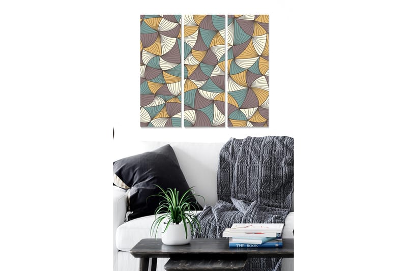 Canvastavla i trä 3-delar 50x70 cm - Abstrakt komposition med böljande former, Turkos / Beige / Lila