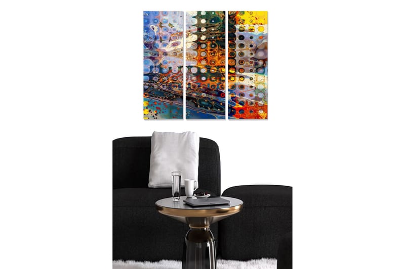 Canvastavla i trä 3-delar 50x70 cm - Abstrakt komposition med cirkulära mönster och färgade inslag - Blå / Orange / Gul - Inredning - Tavlor & konst - Canvastavlor