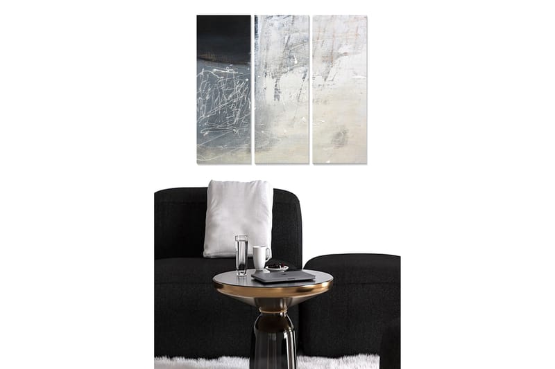 Canvastavla i trä 3-delar 50x70 cm - Abstrakt komposition med ljusa och mörka nyanser - Mörkblå / Vit / Grå - Inredning - Tavlor & konst - Canvastavlor